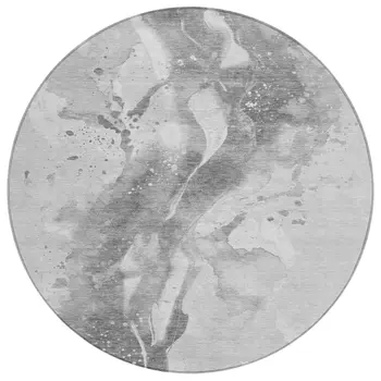 8' Gray And Silver Round Abstract Washable Indoor Outdoor Area Rug