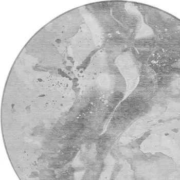 8' Gray And Silver Round Abstract Washable Indoor Outdoor Area Rug