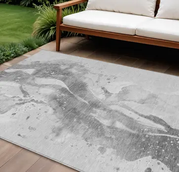 8' X 10' Gray And Silver Abstract Washable Indoor Outdoor Area Rug
