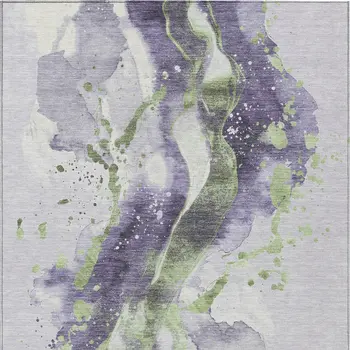 3' X 5' Purple And Green Abstract Washable Indoor Outdoor Area Rug