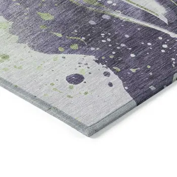 3' X 5' Purple And Green Abstract Washable Indoor Outdoor Area Rug
