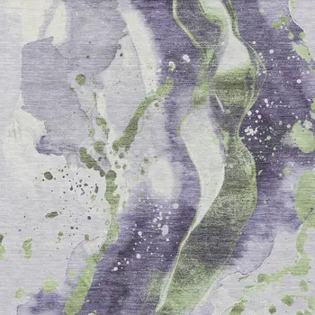 3' X 5' Purple And Green Abstract Washable Indoor Outdoor Area Rug