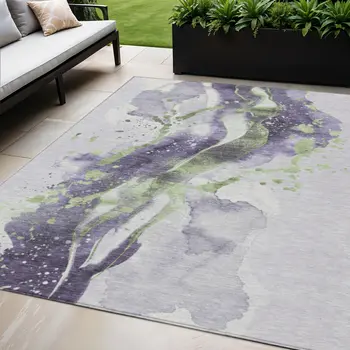 5' X 8' Purple And Green Abstract Washable Indoor Outdoor Area Rug