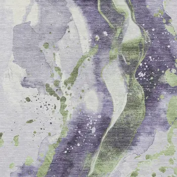 5' X 8' Purple And Green Abstract Washable Indoor Outdoor Area Rug