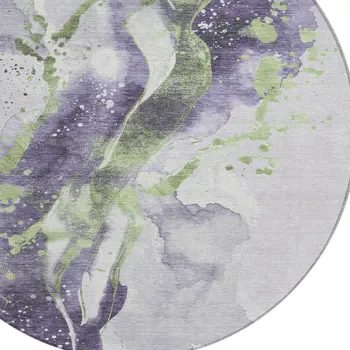 8' Purple And Green Round Abstract Washable Indoor Outdoor Area Rug