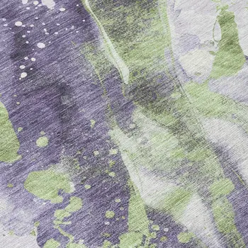 8' Purple And Green Round Abstract Washable Indoor Outdoor Area Rug