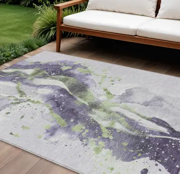 8' X 10' Purple And Green Abstract Washable Indoor Outdoor Area Rug