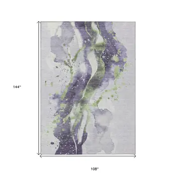 9' X 12' Purple And Green Abstract Washable Indoor Outdoor Area Rug