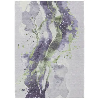 9' X 12' Purple And Green Abstract Washable Indoor Outdoor Area Rug