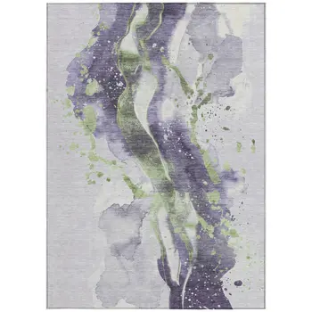 9' X 12' Purple And Green Abstract Washable Indoor Outdoor Area Rug