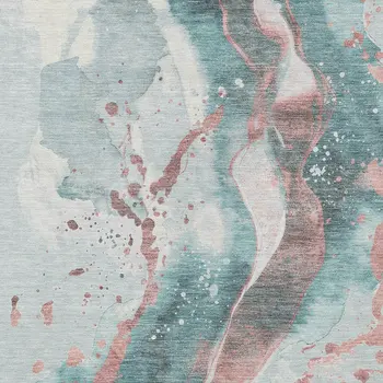 5' X 8' Teal Blue And Salmon Abstract Washable Indoor Outdoor Area Rug