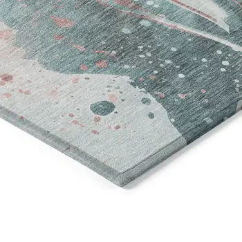 8' Teal Blue And Salmon Round Abstract Washable Indoor Outdoor Area Rug