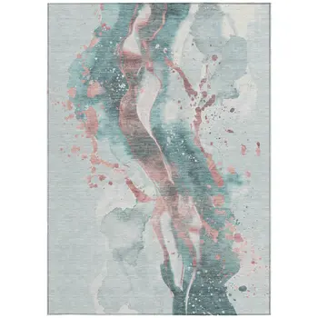 8' X 10' Teal Blue And Salmon Abstract Washable Indoor Outdoor Area Rug