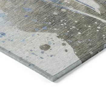 8' X 10' Taupe And Blue Abstract Washable Indoor Outdoor Area Rug