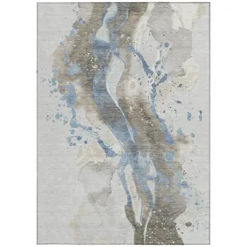 10' X 14' Taupe And Blue Abstract Washable Indoor Outdoor Area Rug