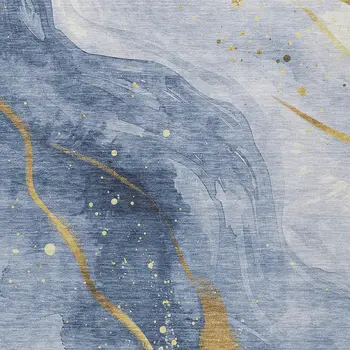 3' X 5' Blue And Gold Abstract Washable Indoor Outdoor Area Rug