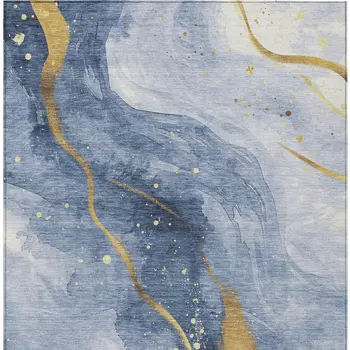 5' X 8' Blue And Gold Abstract Washable Indoor Outdoor Area Rug
