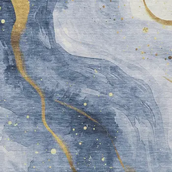 5' X 8' Blue And Gold Abstract Washable Indoor Outdoor Area Rug