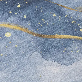 5' X 8' Blue And Gold Abstract Washable Indoor Outdoor Area Rug