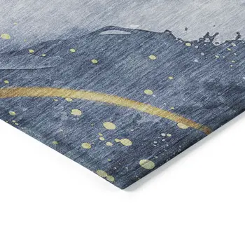 8' Blue And Gold Round Abstract Washable Indoor Outdoor Area Rug