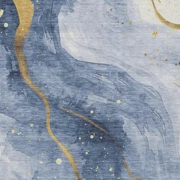 8' X 10' Blue And Gold Abstract Washable Indoor Outdoor Area Rug