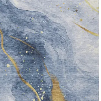 9' X 12' Blue And Gold Abstract Washable Indoor Outdoor Area Rug