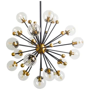 Black And Gold Sputnik Multi Light Metal and Glass Dimmable Chandelier With Clear Shades
