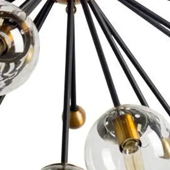 Black And Gold Sputnik Multi Light Metal and Glass Dimmable Chandelier With Clear Shades