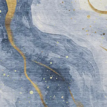 10' X 14' Blue And Gold Abstract Washable Indoor Outdoor Area Rug
