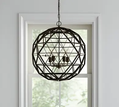 Black Caged Four Light Metal Dimmable Chandelier