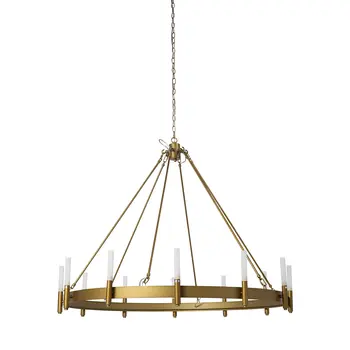 Gold And White Candle Style Twelve Light Glass Dimmable Chandelier