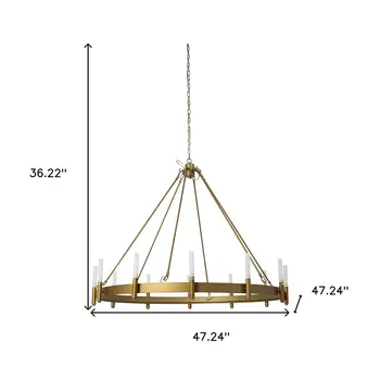 Gold And White Candle Style Twelve Light Glass Dimmable Chandelier