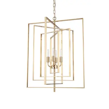Antiqued Gold Geometric Four Light Metal Dimmable Chandelier