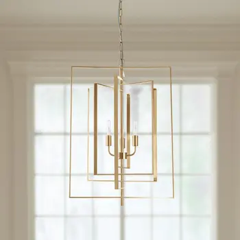 Antiqued Gold Geometric Four Light Metal Dimmable Chandelier