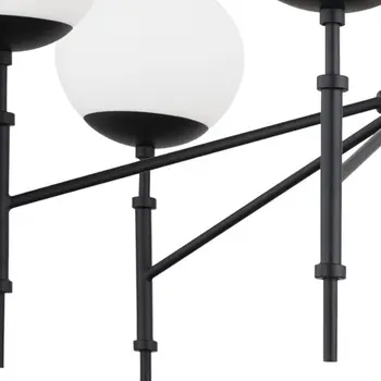 Black Sputnik Six Light Frosted Metal and Glass Dimmable Chandelier With White Shades