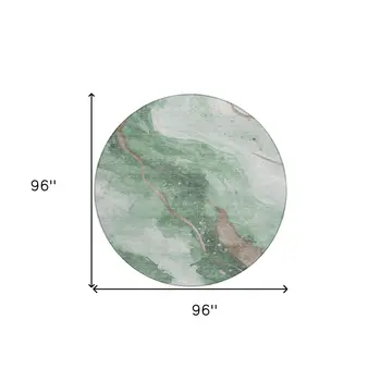 8' Green And Taupe Round Abstract Washable Indoor Outdoor Area Rug