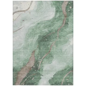 8' X 10' Green And Taupe Abstract Washable Indoor Outdoor Area Rug