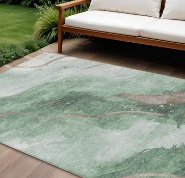 8' X 10' Green And Taupe Abstract Washable Indoor Outdoor Area Rug