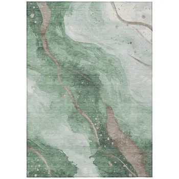 8' X 10' Green And Taupe Abstract Washable Indoor Outdoor Area Rug