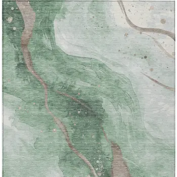 8' X 10' Green And Taupe Abstract Washable Indoor Outdoor Area Rug