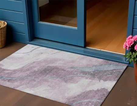 3' X 5' Lavender And Denim Blue Abstract Washable Indoor Outdoor Area Rug