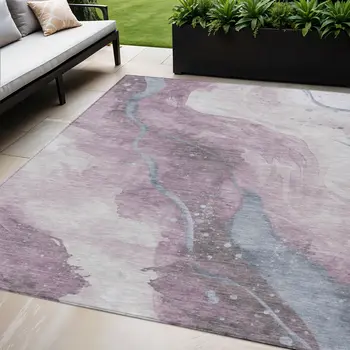 5' X 8' Lavender And Denim Blue Abstract Washable Indoor Outdoor Area Rug