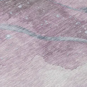 8' Lavender And Denim Blue Round Abstract Washable Indoor Outdoor Area Rug