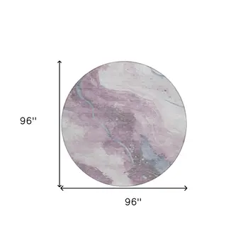 8' Lavender And Denim Blue Round Abstract Washable Indoor Outdoor Area Rug