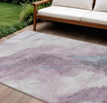 8' X 10' Lavender And Denim Blue Abstract Washable Indoor Outdoor Area Rug