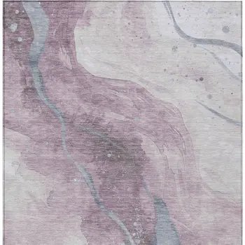 9' X 12' Lavender And Denim Blue Abstract Washable Indoor Outdoor Area Rug