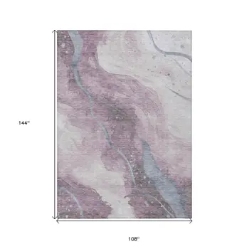 9' X 12' Lavender And Denim Blue Abstract Washable Indoor Outdoor Area Rug