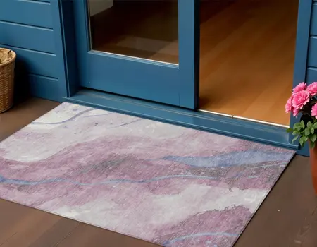3' X 5' Mauve And Pink Abstract Washable Indoor Outdoor Area Rug