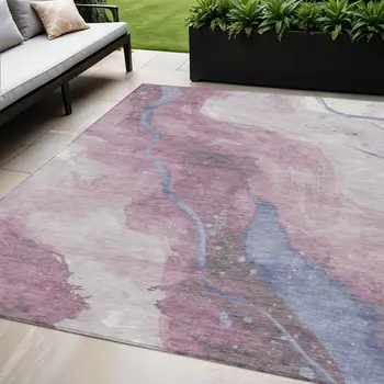 5' X 8' Mauve And Pink Abstract Washable Indoor Outdoor Area Rug