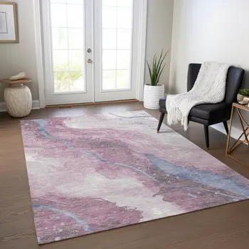 5' X 8' Mauve And Pink Abstract Washable Indoor Outdoor Area Rug